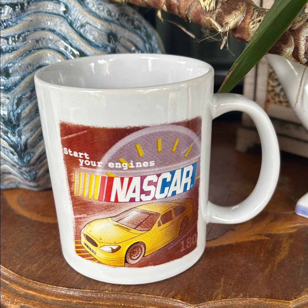 Nascar White Mug with Yellow and Red Design